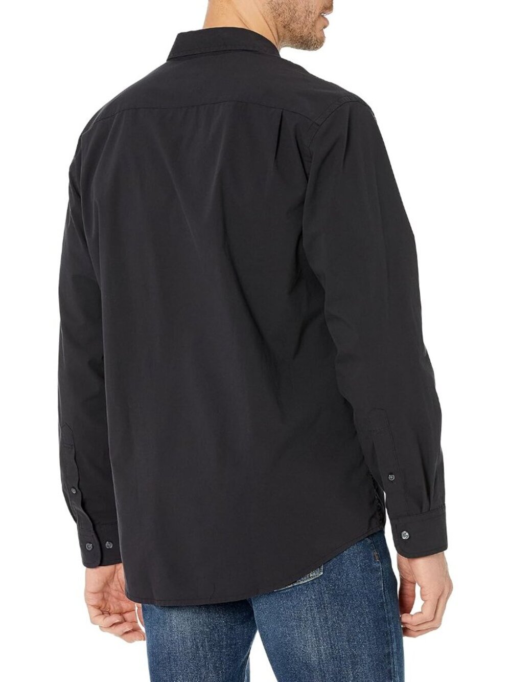 Men's Black 100% Cotton Imported Long-Sleeve Casual Poplin Shirt - Picture 3 of 6